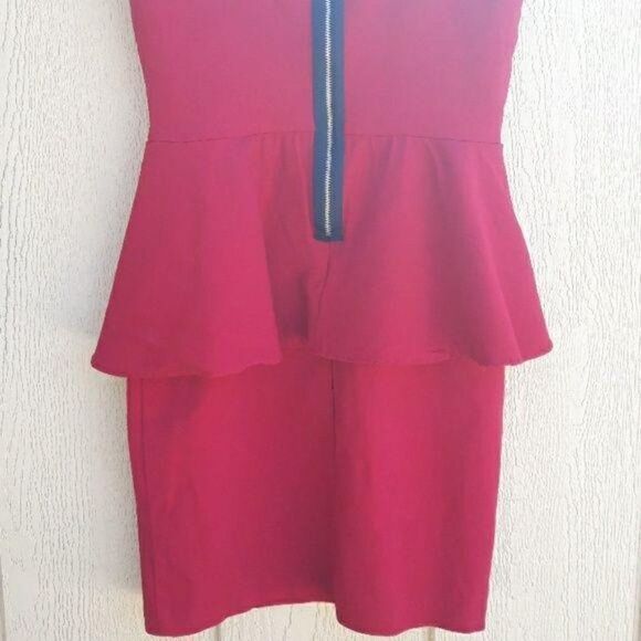 Vtg 80's Dress Edgy Bodycon Peplum Strappy Cutout Back Exposed Zipper Red Sz 7 - Picture 7 of 8